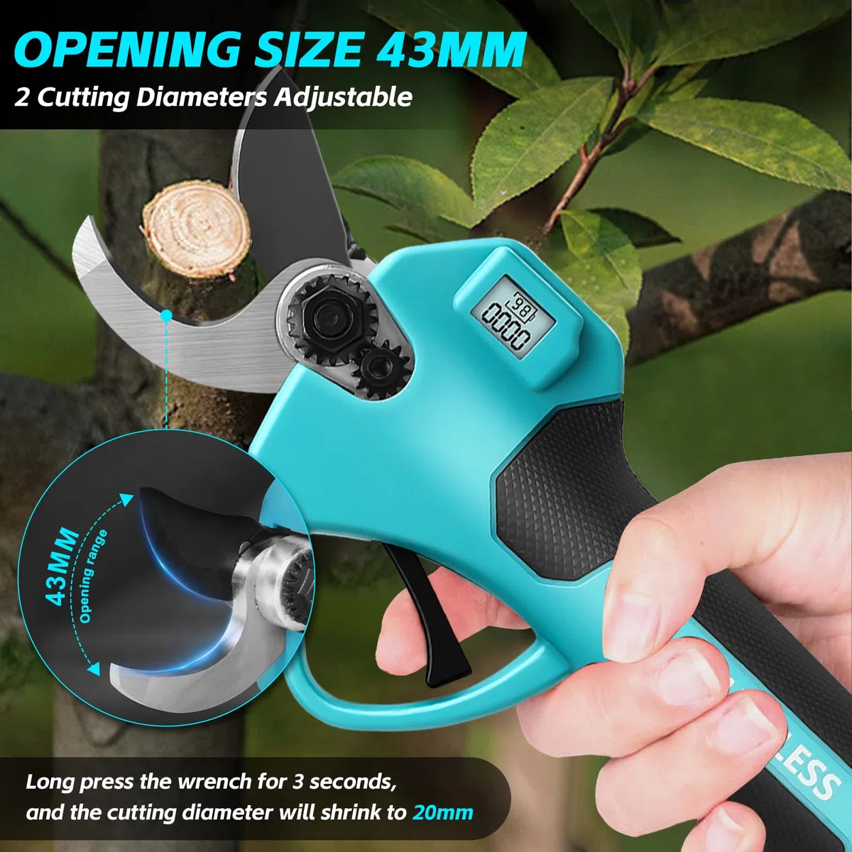 panthem 2 in 1 Akku Astschere Teleskop Elektrische Gartenschere Kompatibel mit Makita 18 V, Maximale Reichweite bis 4.1 m, 43 mm Schnittöffnung, Bürstenlosen Motor mit 2x4000mAh Batterien