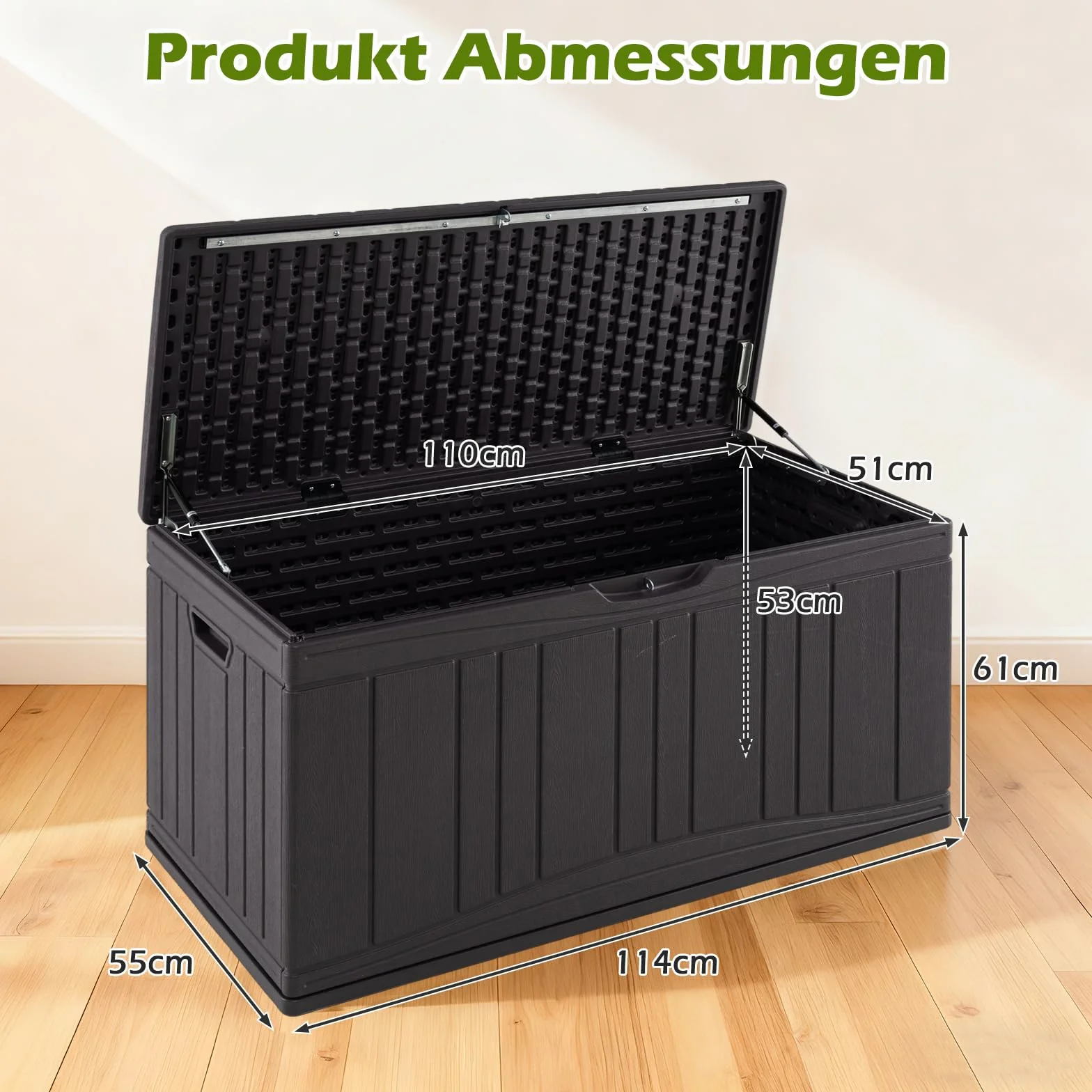 COSTWAY Gartenbox 300L, Auflagenbox mit abschließbarem Deckel & Gasdruckfedern, Aufbewahrungsbox wetterfest, Kissenbox Outdoor für Paketzustellung, Gartengeräte, Kissen & Poolzubehör (Braun)